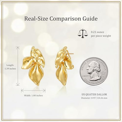 Jean Beau Chunky Gold Stud Earrings for Women Trendy Gold Plated Dangle Drop Prom Birthday Fashion Office Jewelry Gift - color: Small Gold Flower