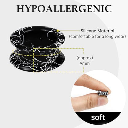 20Pcs Silicone Ear Gauges 2G-25mm Flexible Ear Tunnels Gauges Soft Expander Stretching Ear Plugs Tunnels Black Earring Piercings Jewelry for Men Women - color: Thick Black with White Threads Silicone