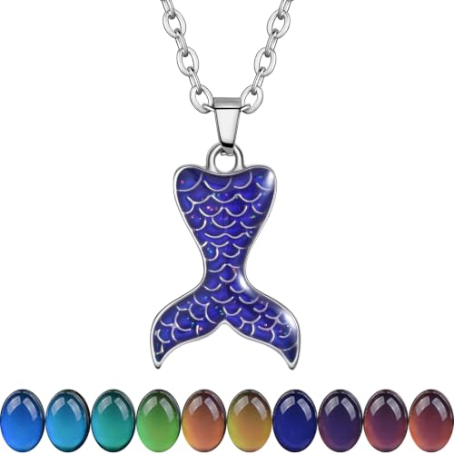 FM FM42 Temperature Sensing Color Changing Pendant Necklace with 19.29" Stainless Steel Rolo Chain - color: Mermaid