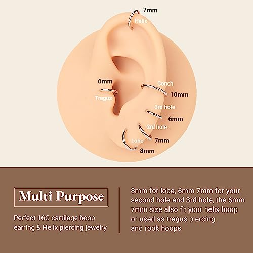 LEE&RO 16G 6MM 7MM 8MM 9MM 10MM Hinged Clicker Septum Rings 16G Nose Hoop Tragus Helix Cartilage Hoop Earrings - color: silver