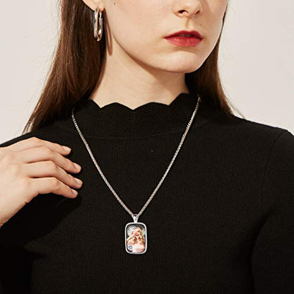 Custom4U Personalized Photo Necklace - Custom Heart/Oval/Round Charm Necklaces with Picture + Chain Adjustable - Stainless Steel/Acrylic Pendant Memorial Jewelry Christmas Gifts for Women - color: C-Silver Color