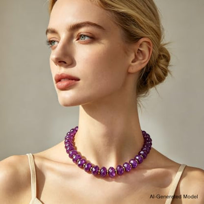 Colorful Chunky Acrylic Beaded Choker Necklaces for Women | Multicolor Faceted Beads, Sturdy Metal Chain, Adjustable Detachable, Lightweight, Summer Boho, Sparkly Statement Jewelry Gift - color: Purple