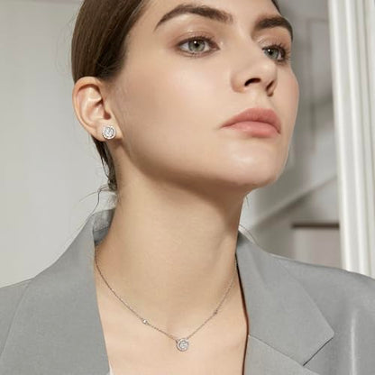 Gold Plated Geometric Style Sparkly Dainty Rectangle Teardrop Shaped AAAAA Australia Crystal with Cubic Zirconia Y Necklace Fashion Jewelry for Women & Teen Girls - color: Round Necklace White Gold