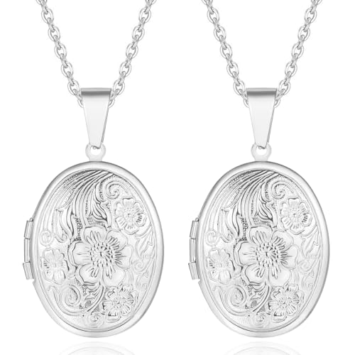 2 Pcs Locket Necklace that Holds Pictures Stainless Steel Locket Pendant Necklace Image Chain Necklaces for Women - color: Oval 1
