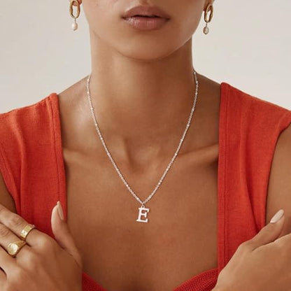 Initial Necklaces for Women - 14K Gold Silver Plated Letter Necklace Name Personalized Dainty Fashion Chain Non Tarnish Single Cute Pendant Necklace Charm Jewelry Gift for Women Her - color: Silver, style: E