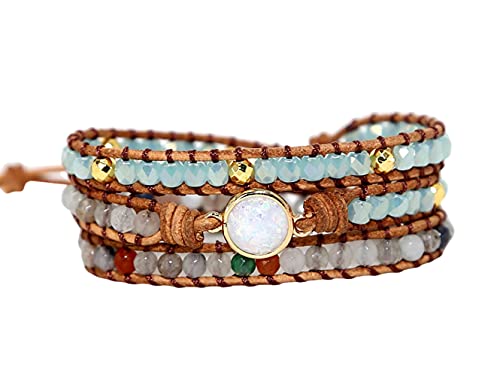 Women Wrap Bracelets Boho Natural Stone Jasper Turquoises Strand Bracelet Jewelry Collection - color: Nature stone