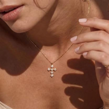 Fettero Cross Necklace for Women Faith Pendant 14K Plated Dainty Chain Necklaes Minimalist Simple Tiny God Lords Prayer Religious Jewelry - style: Blossom Cross