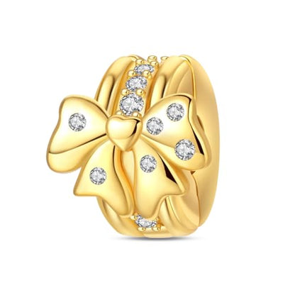 Gold Clip Stopper Charms for Pandora Bracelets Spacers Bead Charms Packs Jewelry Gift for Women - color: Golden Bow