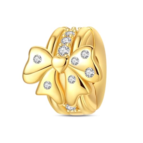 Gold Clip Stopper Charms for Pandora Bracelets Spacers Bead Charms Packs Jewelry Gift for Women - color: Golden Bow