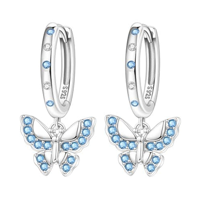 925 Sterling Silver Hoop Earrings Drop Dangle Earrings for Women Hypoallergenic Earring Trendy Huggie Earring Cute Graduation Birthday Gifts Jewelry for Women - color: Blue butterfly earrings