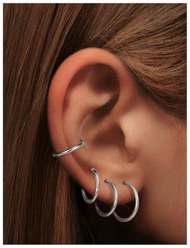 20G 18G 16G 14G Nose Rings Hoops Astm F136 Titanium Clicker Septum Jewelry Lip Ring Tragus Helix Daith Rook Conch Snug Cartilage Lobe Earrings Hoop Piercing Jewelry For Women Men Silver - size: 14G-12MM-14MM-16MM