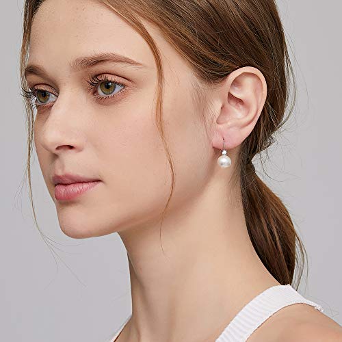 Jiamiaoi Pearl Dangle Earrings 925 Sterling Silver Pearl Earrings for Women 10mm White/Black Pearls - color: 01-White