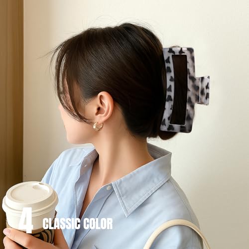 5 Inch XL Jumbo Large Claw Clips, 4-Pack Oversized Rectangle Big Hair Clips for Women, Non-Slip Dark & Light Leopard - color: GLOSSY LEOPARD