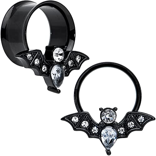 Body Candy Womens 2Pc PVD Stainless Steel Bat Double Flare Tunnel Plug Earring Ear Plug Gauges Set of 2 - style: 16mm (758")