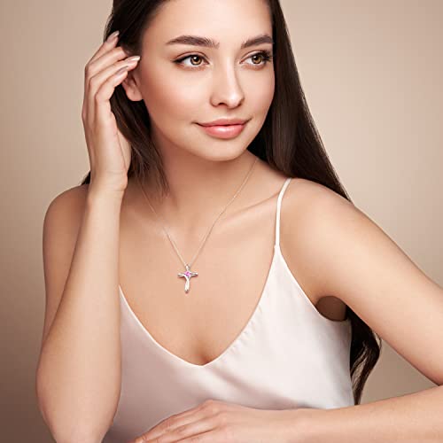 Cross Necklace for Women 925 Sterling Silver Birthstone Necklace for Women | Silver Necklaces with Diamond Sideways Birthstone Jewelry Gifts for Women 45+3cm Adjustable Chain - color: 10-Oct-Tourmaline