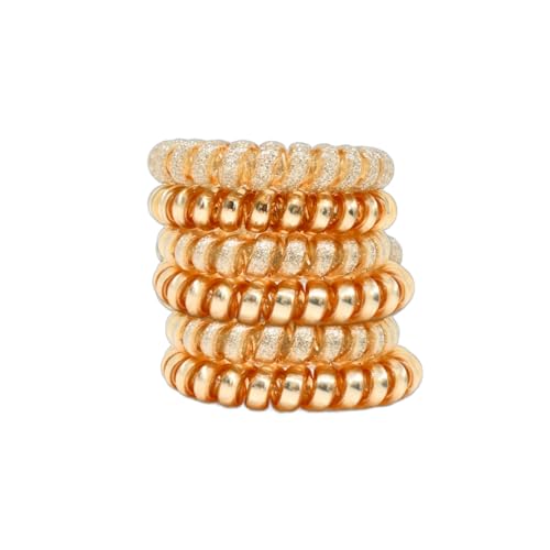 Lindo Large Swirlydo Coil Hair Ties (Metallic Gold, 6 Pack) | Premium Waterproof Coil Hair Ties, No Pony Line, No Headaches, No Slip, Strong Gentle Accessory for Women, Multi-colored - color: Metallic Gold (6Pcs)