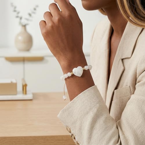 Heart Crystal Bracelet,Natural Gemstone Healing Bead Bracelet | Handmade Jewelry Gifts for Women Men,Graduation Gift for Her - color: White Jade Bracelet