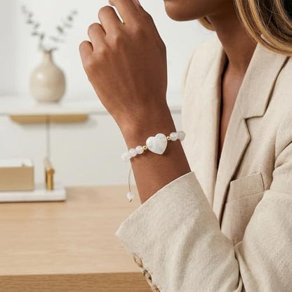 Heart Crystal Bracelet,Natural Gemstone Healing Bead Bracelet | Handmade Jewelry Gifts for Women Men,Graduation Gift for Her - color: White Jade Bracelet