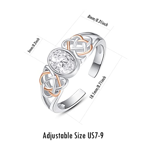 PRAYMOS 925 Sterling Silver Ring Birthstone Ring Turquoise Moss White Opal Ring for Women Celtic Knot Open Adjustable Thrumb Ring - color: clear