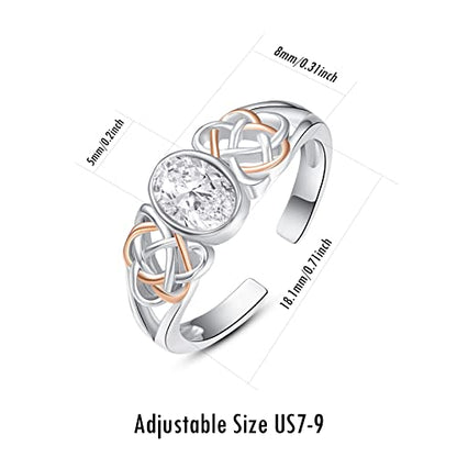 PRAYMOS 925 Sterling Silver Ring Birthstone Ring Turquoise Moss White Opal Ring for Women Celtic Knot Open Adjustable Thrumb Ring - color: clear