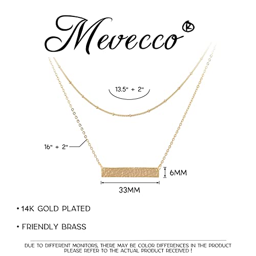 MEVECCO Dainty Pendant Layered Necklaces for Women | 18K Gold Plated Brass, 2-Piece Set With A Choker-Length Upper Layer, Wear Together Or Separately, Refined Everyday Style - style: layer bar
