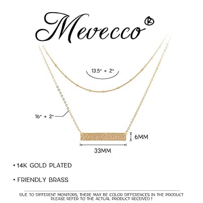 MEVECCO Dainty Pendant Layered Necklaces for Women | 18K Gold Plated Brass, 2-Piece Set With A Choker-Length Upper Layer, Wear Together Or Separately, Refined Everyday Style - style: layer bar