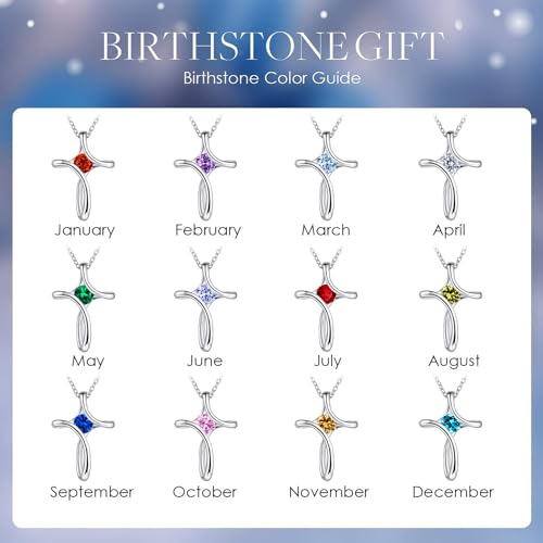 Cross Necklace for Women 925 Sterling Silver Birthstone Necklace for Women | Silver Necklaces with Diamond Sideways Birthstone Jewelry Gifts for Women 45+3cm Adjustable Chain - color: 09-Sep-Sapphire