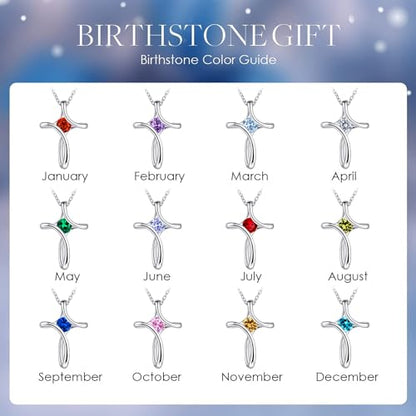 Cross Necklace for Women 925 Sterling Silver Birthstone Necklace for Women | Silver Necklaces with Diamond Sideways Birthstone Jewelry Gifts for Women 45+3cm Adjustable Chain - color: 09-Sep-Sapphire