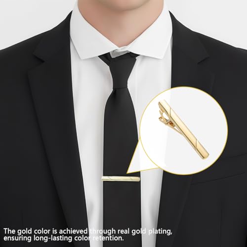 Mens Tie Clip Stainless Steel Metal Simple Necktie Tie Bar Clasp Clip Clamp Pins Sliver Color Minimalist For Men Business Party Wedding Anniversary And Daily Life (Gold)