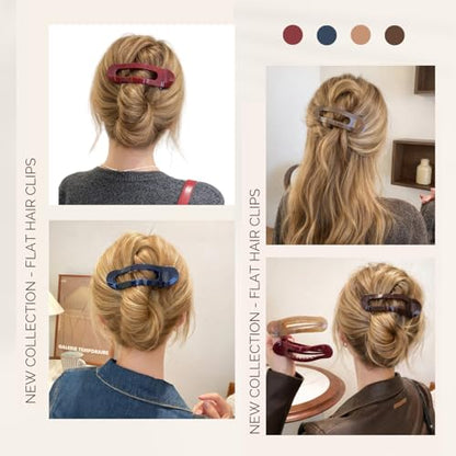 4.5" Lay Down Flat Hair Claw Clips for Driving Yoga Gifts, 4 Pcs | Large French Clips Duckbill Alligator Hair Accessories Side Slide Barrettes for Thin Fine Long/Mediun Thick Hair