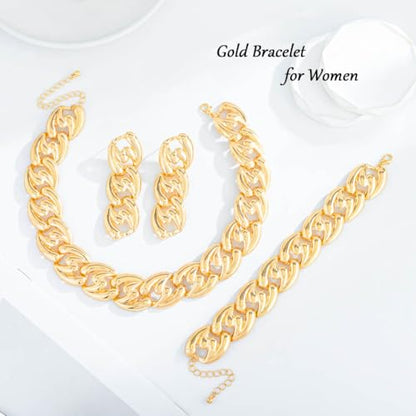 Gold Punk Necklace and Earrings Set African Statement Necklace Bracelet Set Vintage Chunky Choker for Women Hip Hop