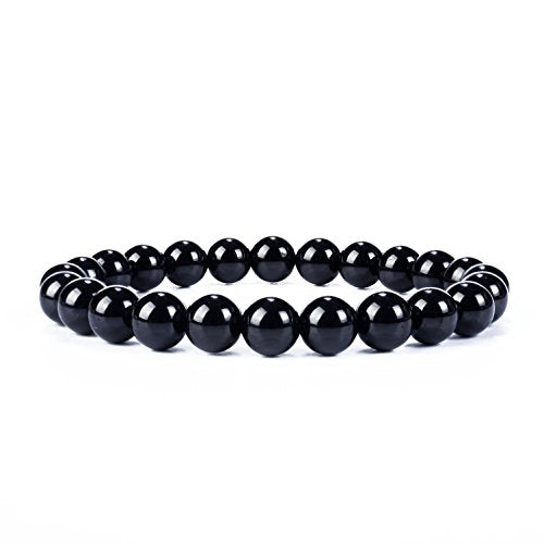Cherry Tree Collection Tigers Eye Bracelets Plus Over 40 Other Stones – Gemstone Beads for Men & Women, Promotes Protection, Courage, Focus, Balance & Luck – Available in S, M, L with 8mm Round Beads - color: Black Tourmaline, size: Small