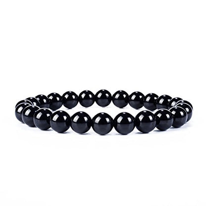 Cherry Tree Collection Tigers Eye Bracelets Plus Over 40 Other Stones – Gemstone Beads for Men & Women, Promotes Protection, Courage, Focus, Balance & Luck – Available in S, M, L with 8mm Round Beads - color: Black Tourmaline, size: Small