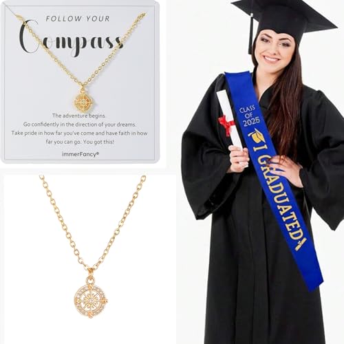 Gold Compass Charm Necklace for Women, Trendy Simple Dainty Inspirational Compass Butterfly Bow Knot Red Christmas Mug Sun Friendship Necklaces Graduation Gifts - style: Compass-A