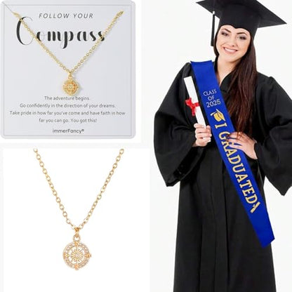Gold Compass Charm Necklace for Women, Trendy Simple Dainty Inspirational Compass Butterfly Bow Knot Red Christmas Mug Sun Friendship Necklaces Graduation Gifts - style: Compass-A