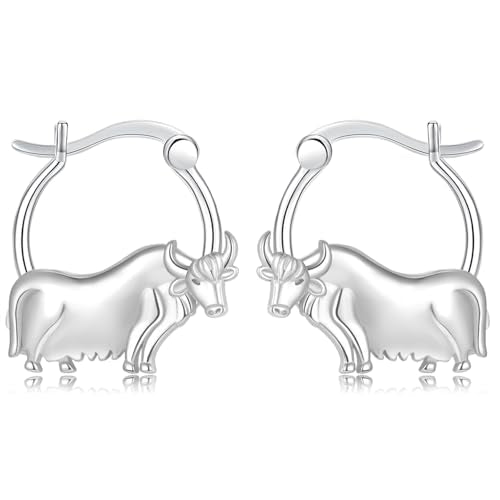 LES OSEWA Dog Animal Earrings Sterling Silver Animal Heart Hoop Dangle Earrings Cute Jewelry Gifts for Women - color: Highland Cow