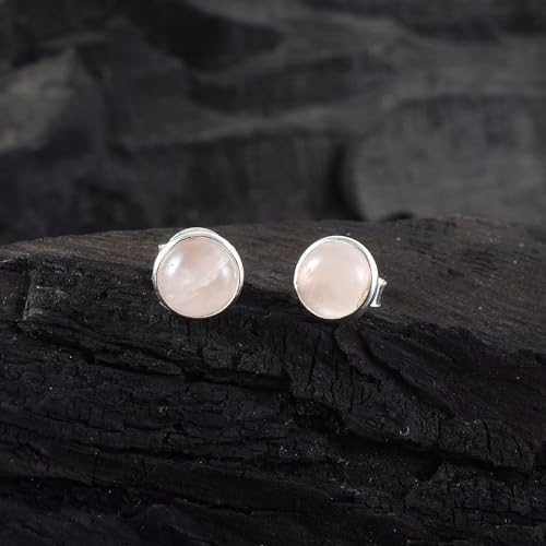 5 MM Natural Gemstone 925 Sterling Silver Hypoallergenic Studs Earrings Jewelry for Women Dainty Trendy Antiqued Silver Birthstone Earrings Jewelry Gifts for Women and Her - color: Rose Quartz