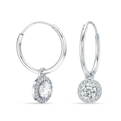 LeCalla 925 Sterling Silver Huggie Hoop Earrings for Women | Rhodium-Plated CZ & Moissanite Dangle Hoop Earrings | Heart, Double Hoop & 3 Stone Designs Hoops | Hypoallergenic Small Hoops Earring Gift for Women - style: Design 06 – Hoops with CZ Charm
