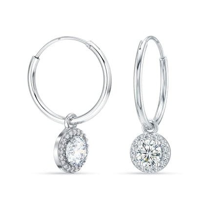 LeCalla 925 Sterling Silver Huggie Hoop Earrings for Women | Rhodium-Plated CZ & Moissanite Dangle Hoop Earrings | Heart, Double Hoop & 3 Stone Designs Hoops | Hypoallergenic Small Hoops Earring Gift for Women - style: Design 06 – Hoops with CZ Charm