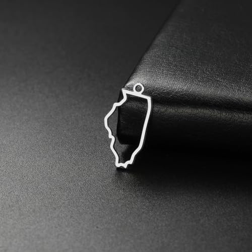 kkjoy 5Pcs Hollow Continents Maps of USA Pendant Charms for Jewelry Making and Crafting, Stainless Steel Mini Charm Craft Supplies Accessories for DIY Bracelet Necklace Earrings - color: Hollow Illinois Map - Silver