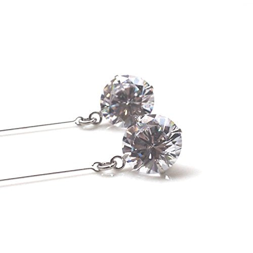 Drop Cubic Zirconia Invisible Clip On Earrings for Women Not Pierced Gold Teardrop Sqaure CZ Crystal Dangle Gold Silver Comfortable Clip On Earrings Bridal Wedding Prom - color: Round Silver2