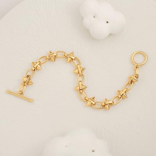 SOFYBJA 18k Gold Plated Personalized Chunky Cuban Oval Link Chain Bracelets for Men Toggle Rope Bracelet Jewelry for Women - style: Spike Chain Link Bracelet