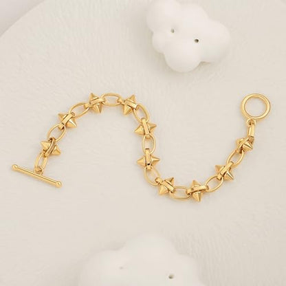 SOFYBJA 18k Gold Plated Personalized Chunky Cuban Oval Link Chain Bracelets for Men Toggle Rope Bracelet Jewelry for Women - style: Spike Chain Link Bracelet