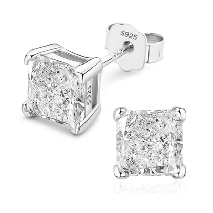 925 Sterling Silver 2-4 Carat Lab Simulation-Diamond Stud Earrings 5A Cubic Zirconia Stud Earrings Hypoallergenic White Gold Plated, Perfect Jewelry Gifts - style: Princess Cut 6MM
