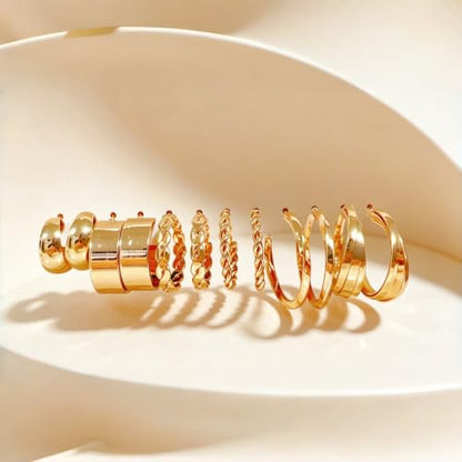 25 PCS Gold-Tone Jewelry Set for Women - 1 Layered Necklaces, 3 Stackable Bracelets, 6 Pairs Earrings, 9 Knuckle Rings, Trendy Gold Plated Layering Jewelry Set for Women Gift