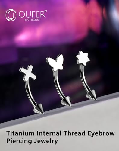 OUFER Rook Piercing Jewelry, G23 Solid Titanium Eyebrow Rings, Heart Vertical Labret Lip Jewelry, 16G Curved Barbells, Daith Rook Earrings for Women Men - color: Hexagram, size: 16G 8mm