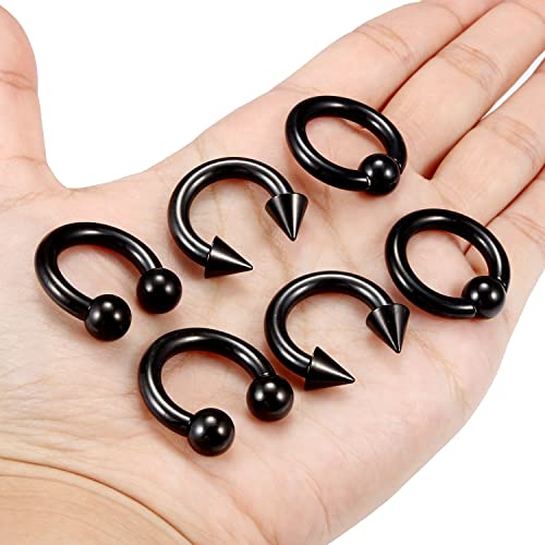 00G 0G 2G 4G 6G 8G 10G 12G 14G 16G Septum Rings Silver Black Surgical Steel Heavy Gauges Earrings Stretching kit Eyebrow Lip Septm Nose Rings Helix Tragus Daith Rook Earrings Hoops 10mm-19mm - color: Black, size: 6G(4.0mm)-Inner Dia:16mm