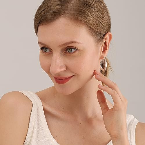 OOOPEL 925 Sterling Silver Hoop for Women Gold Hoop Earrings Hypoallergenic Diamond-Cut Ripples Designed - Non Tarnish Large Hoop Earrings(30/40/50/60/70mm) - color: Silver-30mm