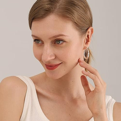 OOOPEL 925 Sterling Silver Hoop for Women Gold Hoop Earrings Hypoallergenic Diamond-Cut Ripples Designed - Non Tarnish Large Hoop Earrings(30/40/50/60/70mm) - color: Silver-30mm