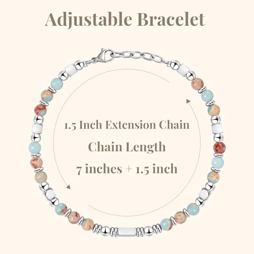 Womens Boho Adjustable Stackable Beaded Bracelets for Women Teen Girls Stainless Steel Natural Stone Link Bracelets for Women Non Tarnish Waterproof Handmade Bead Bracelet for Women Best Friend Bestie Mother Daughter Sister Gifts for Happy Birthday Grad G